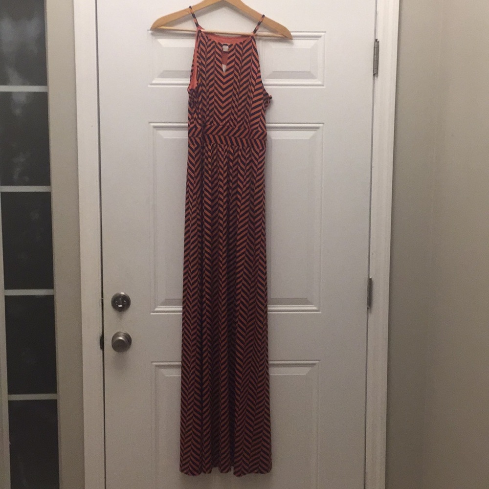 Loft Orange Chevron Maxi Tank Dress Sz M NWT